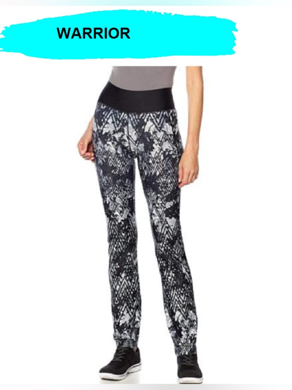 Printed Black & Gray Leggings - Women's Active Leggings